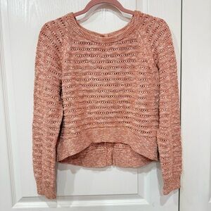 Anthropologie Moth Cropped Button Pink Sweater